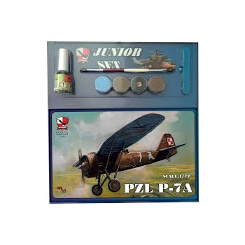 PZL P 7 A   ZESTAW : MODEL DO SKLEJENIA I POMALOWANIA, FARBY , KLEJ , PILNICZEK