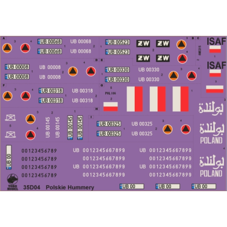 KALKOMANIA TORO 35D04  HMMWV  HUMMERY W WOJSKU POLSKIM  1/35